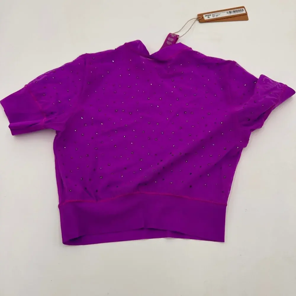 Skims Women's Mesh Rhinestone Swim Cover Ups T-Shirt NEW Violet Purple Size XXS